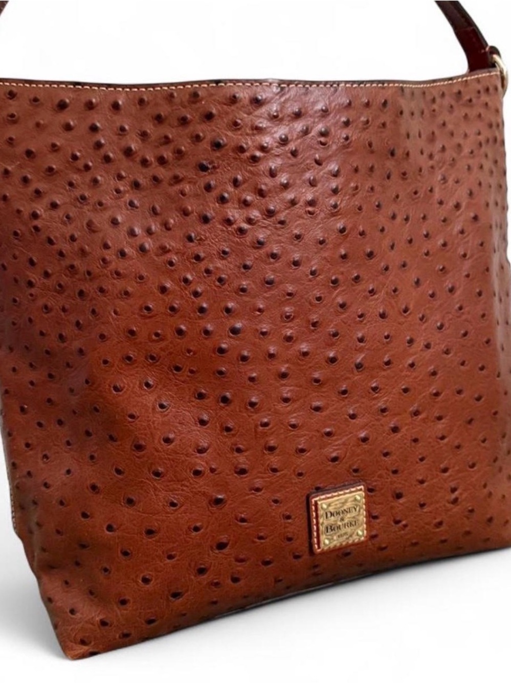 Dooney & Bourke Ostrich Embossed Leather Hobo Crossbody - Cognac with red lining